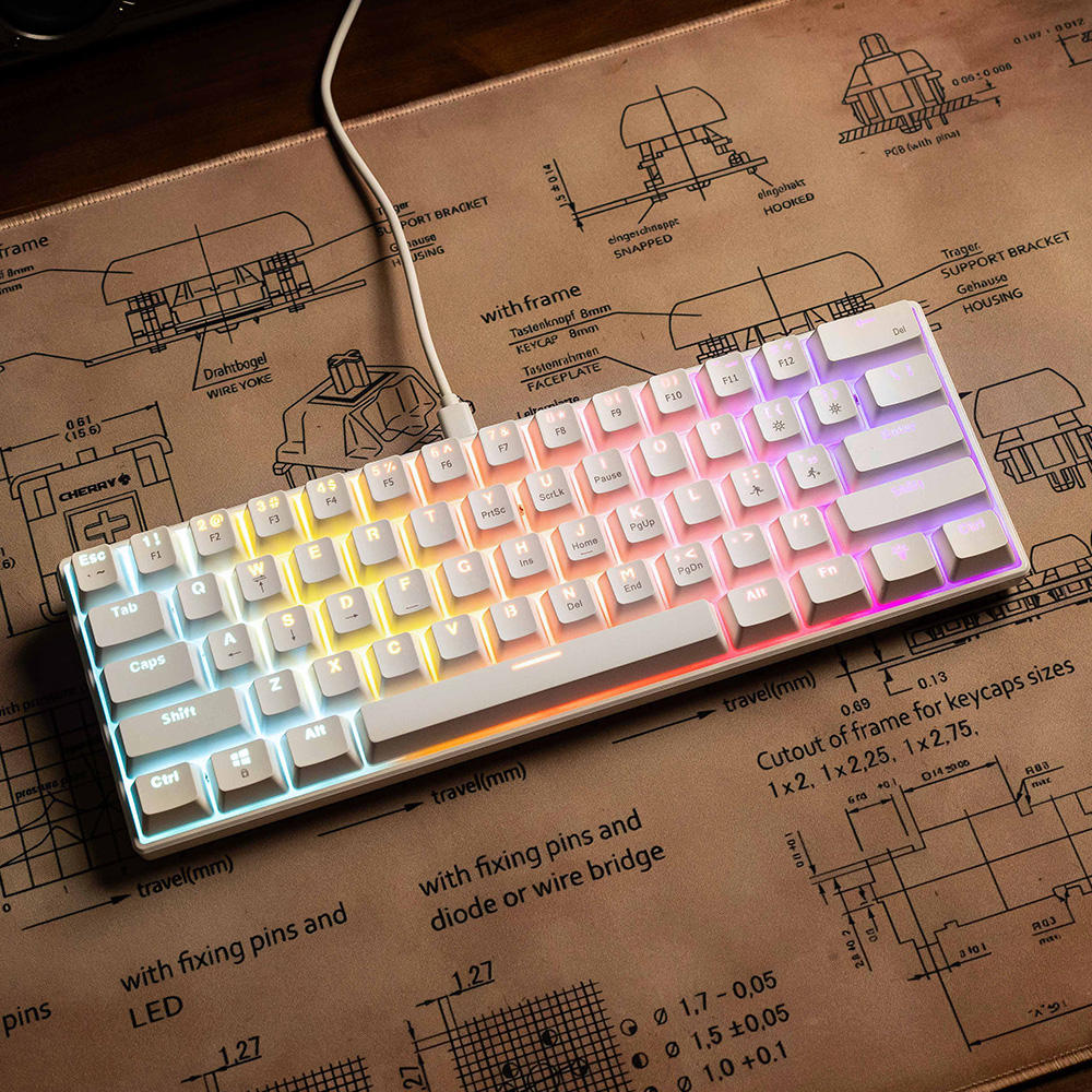 RGB Backlit 60% Mechanical Keyboard - Compact 61 Key Wired Gaming Keyboard for PC, White (Rainbow LED)